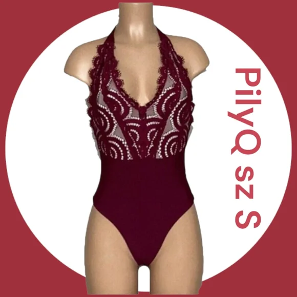 PILYQ Vino Lace Halter top one piece swimsuit